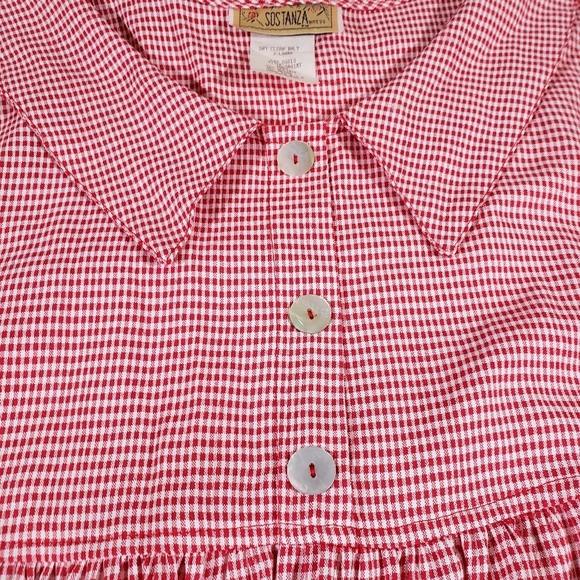 Vintage Red Gingham Plaid Midi Dress by Sostanza Size XL - Picture 3 of 9